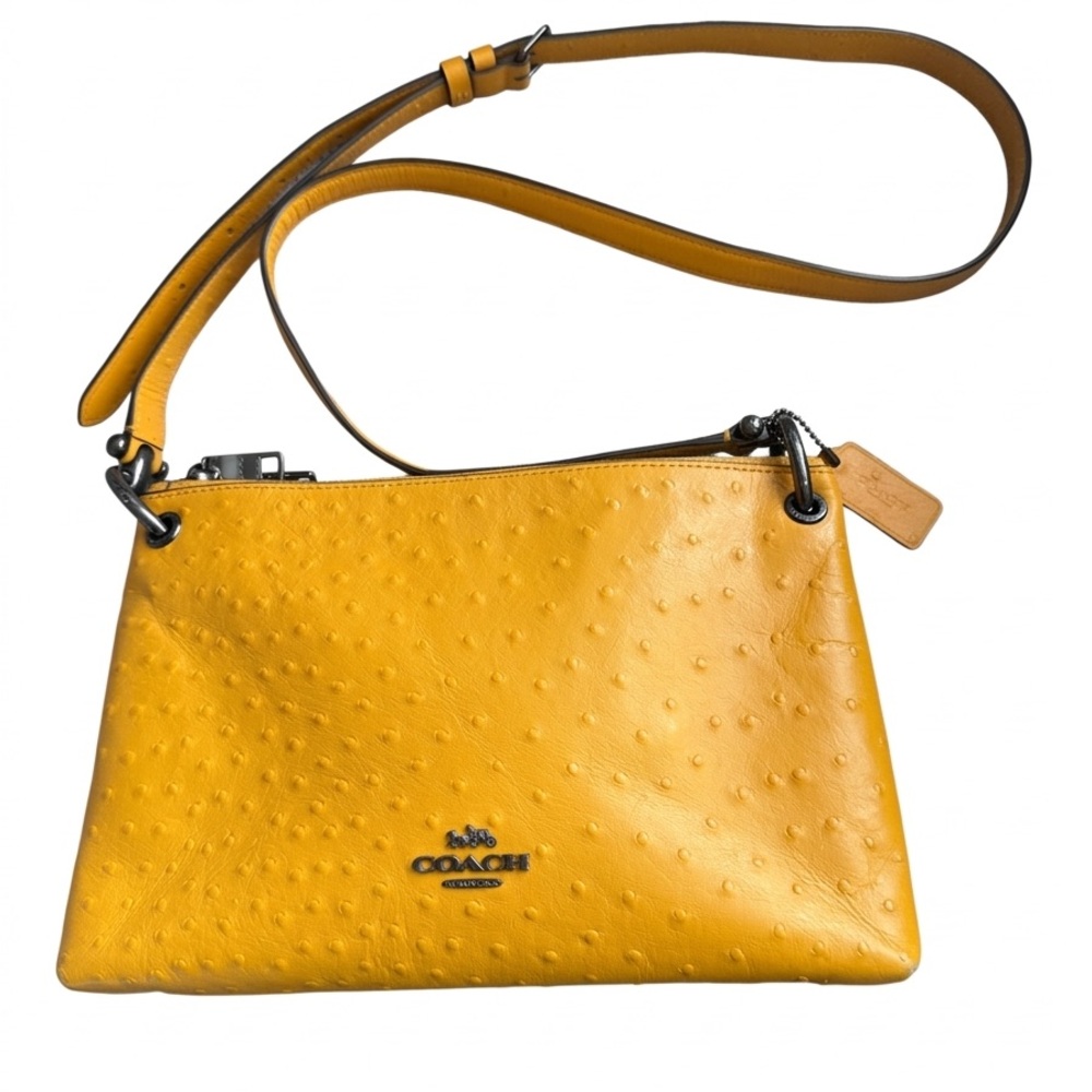 Coach Mia Mustard Ostrich Embossed Leather Crossbody COA